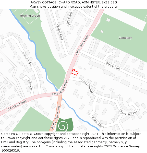 AXWEY COTTAGE, CHARD ROAD, AXMINSTER, EX13 5EG: Location map and indicative extent of plot