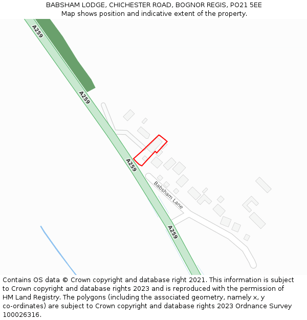 BABSHAM LODGE, CHICHESTER ROAD, BOGNOR REGIS, PO21 5EE: Location map and indicative extent of plot