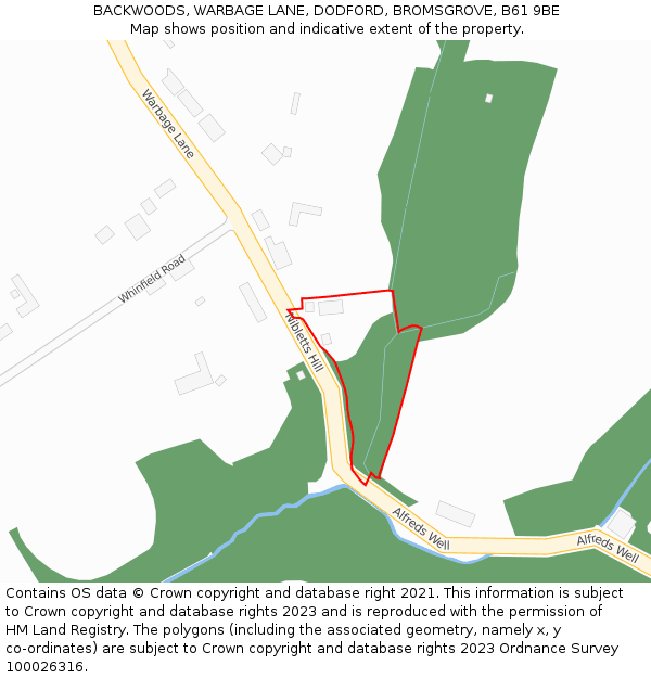 BACKWOODS, WARBAGE LANE, DODFORD, BROMSGROVE, B61 9BE: Location map and indicative extent of plot