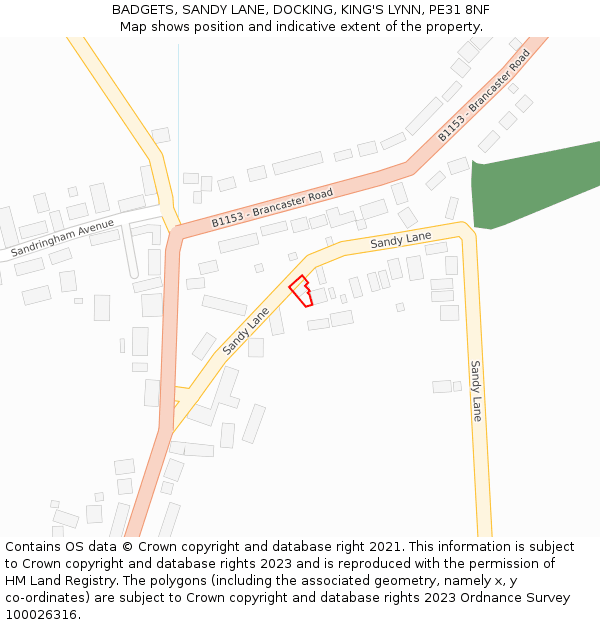 BADGETS, SANDY LANE, DOCKING, KING'S LYNN, PE31 8NF: Location map and indicative extent of plot