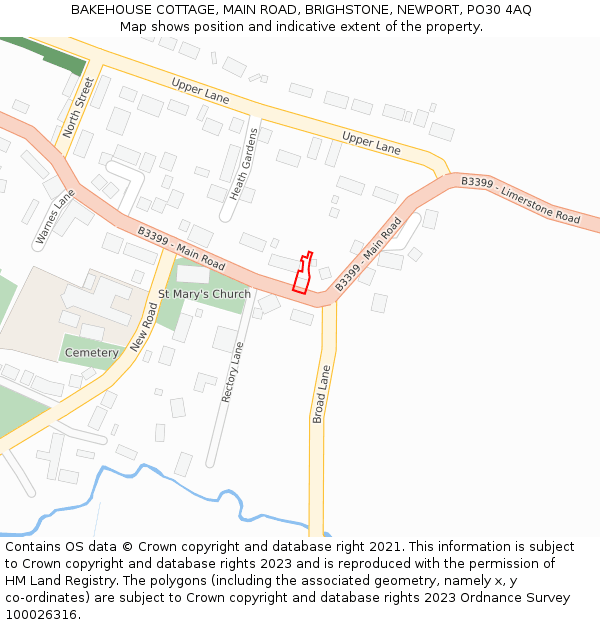 BAKEHOUSE COTTAGE, MAIN ROAD, BRIGHSTONE, NEWPORT, PO30 4AQ: Location map and indicative extent of plot