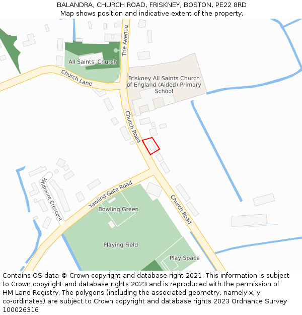 BALANDRA, CHURCH ROAD, FRISKNEY, BOSTON, PE22 8RD: Location map and indicative extent of plot