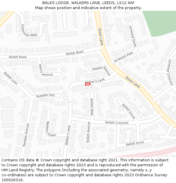 BALKS LODGE, WALKERS LANE, LEEDS, LS12 4AF: Location map and indicative extent of plot