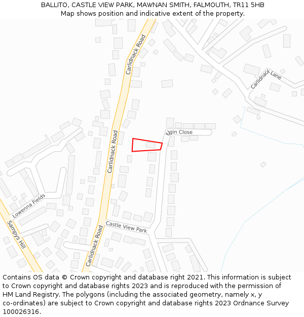 BALLITO, CASTLE VIEW PARK, MAWNAN SMITH, FALMOUTH, TR11 5HB: Location map and indicative extent of plot