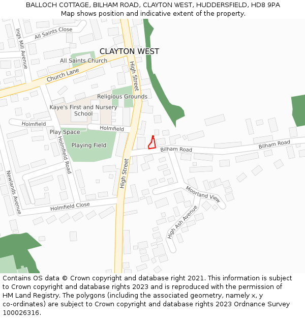 BALLOCH COTTAGE, BILHAM ROAD, CLAYTON WEST, HUDDERSFIELD, HD8 9PA: Location map and indicative extent of plot
