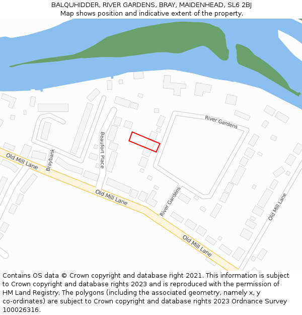 BALQUHIDDER, RIVER GARDENS, BRAY, MAIDENHEAD, SL6 2BJ: Location map and indicative extent of plot