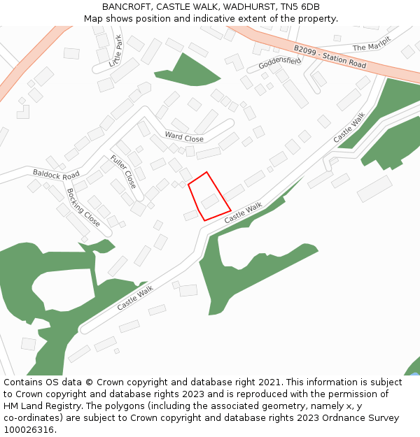 BANCROFT, CASTLE WALK, WADHURST, TN5 6DB: Location map and indicative extent of plot