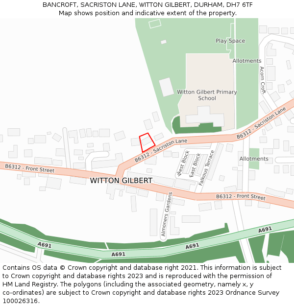 BANCROFT, SACRISTON LANE, WITTON GILBERT, DURHAM, DH7 6TF: Location map and indicative extent of plot