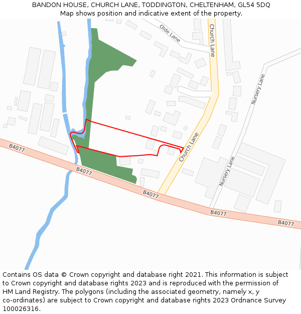 BANDON HOUSE, CHURCH LANE, TODDINGTON, CHELTENHAM, GL54 5DQ: Location map and indicative extent of plot