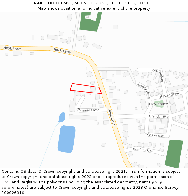 BANFF, HOOK LANE, ALDINGBOURNE, CHICHESTER, PO20 3TE: Location map and indicative extent of plot