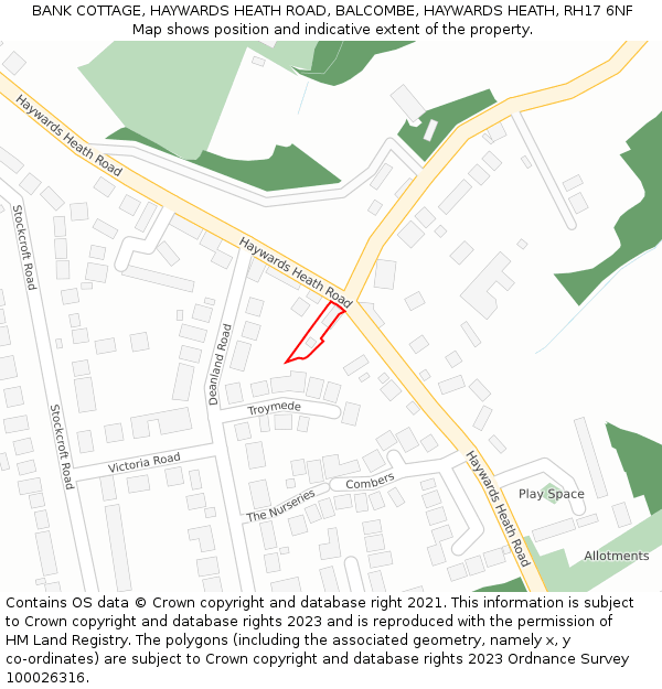 BANK COTTAGE, HAYWARDS HEATH ROAD, BALCOMBE, HAYWARDS HEATH, RH17 6NF: Location map and indicative extent of plot