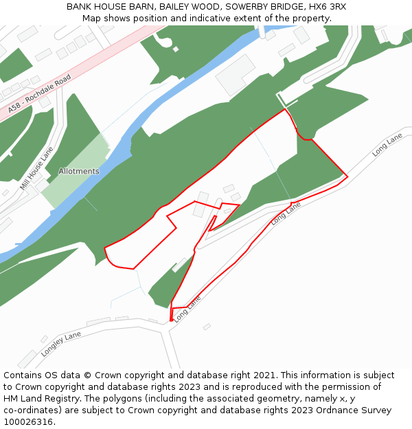 BANK HOUSE BARN, BAILEY WOOD, SOWERBY BRIDGE, HX6 3RX: Location map and indicative extent of plot