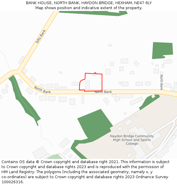 BANK HOUSE, NORTH BANK, HAYDON BRIDGE, HEXHAM, NE47 6LY: Location map and indicative extent of plot