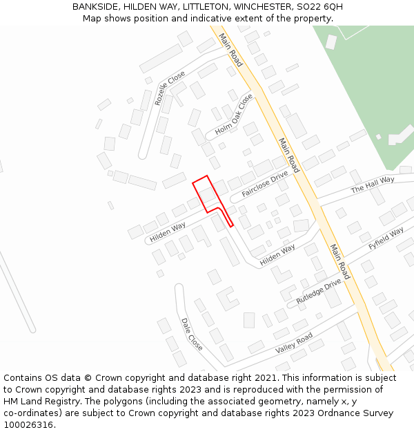BANKSIDE, HILDEN WAY, LITTLETON, WINCHESTER, SO22 6QH: Location map and indicative extent of plot
