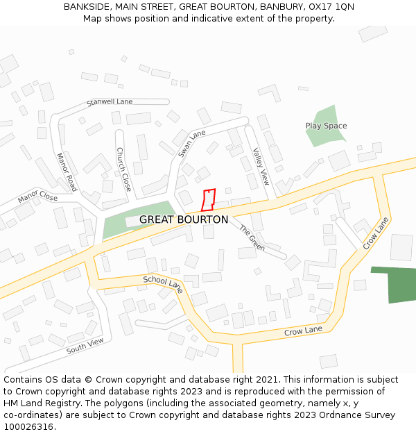 BANKSIDE, MAIN STREET, GREAT BOURTON, BANBURY, OX17 1QN: Location map and indicative extent of plot
