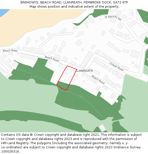 BARADWYS, BEACH ROAD, LLANREATH, PEMBROKE DOCK, SA72 6TP: Location map and indicative extent of plot