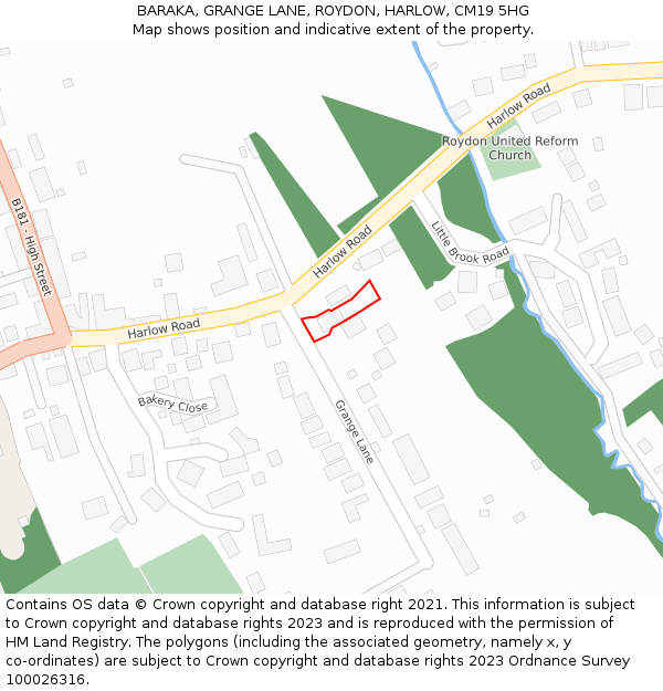 BARAKA, GRANGE LANE, ROYDON, HARLOW, CM19 5HG: Location map and indicative extent of plot