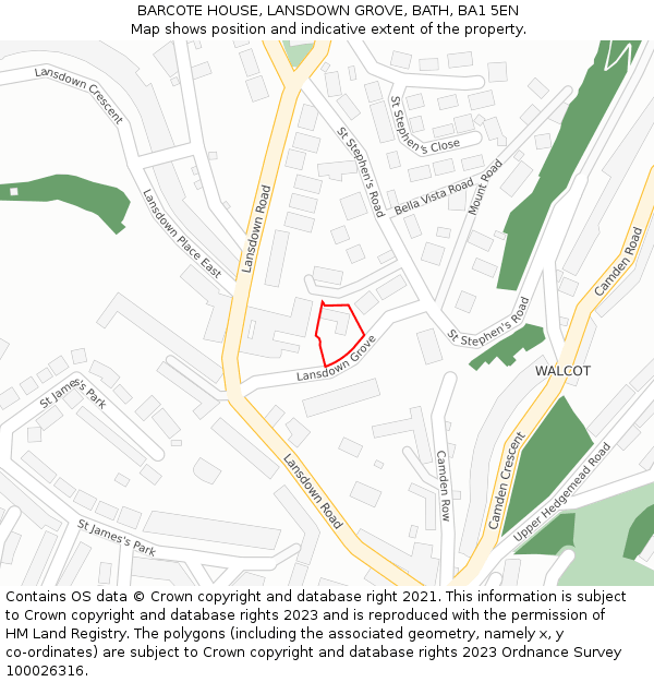 BARCOTE HOUSE, LANSDOWN GROVE, BATH, BA1 5EN: Location map and indicative extent of plot