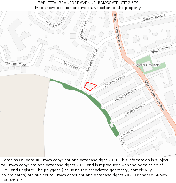 BARLETTA, BEAUFORT AVENUE, RAMSGATE, CT12 6ES: Location map and indicative extent of plot