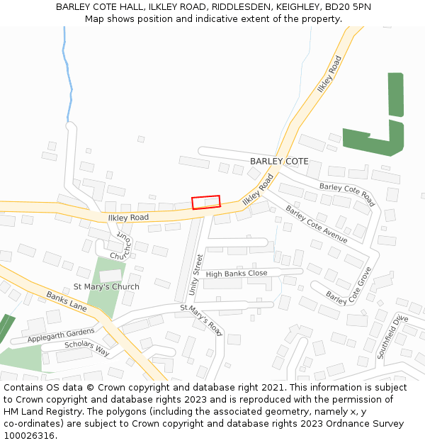 BARLEY COTE HALL, ILKLEY ROAD, RIDDLESDEN, KEIGHLEY, BD20 5PN: Location map and indicative extent of plot