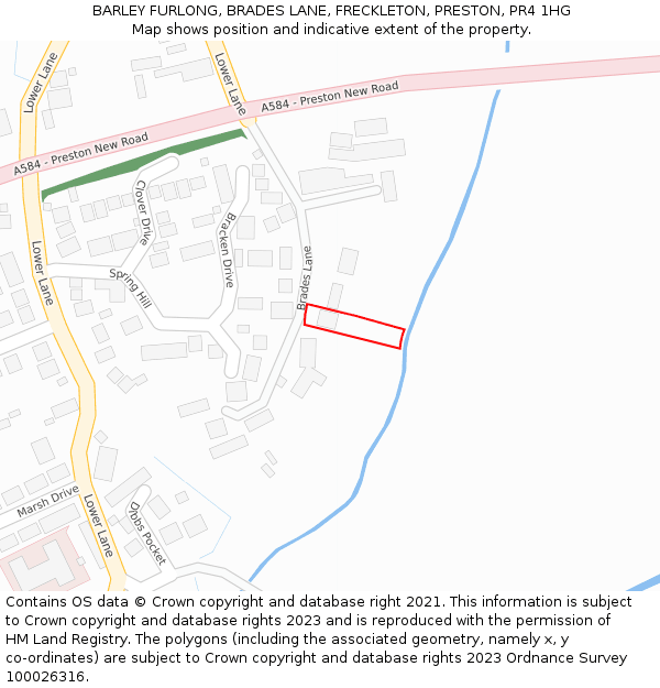 BARLEY FURLONG, BRADES LANE, FRECKLETON, PRESTON, PR4 1HG: Location map and indicative extent of plot