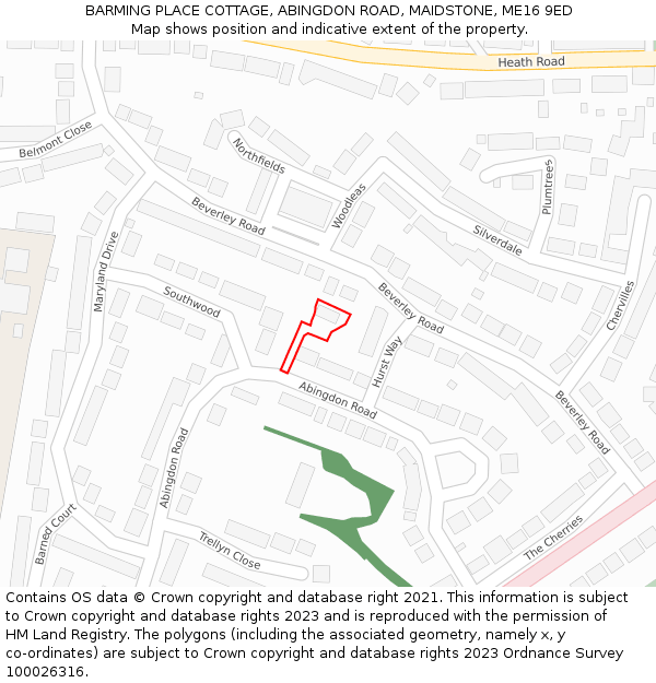 BARMING PLACE COTTAGE, ABINGDON ROAD, MAIDSTONE, ME16 9ED: Location map and indicative extent of plot