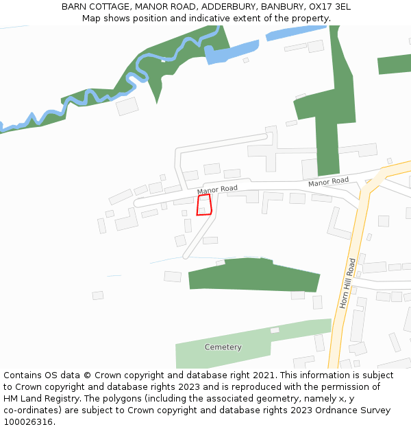 BARN COTTAGE, MANOR ROAD, ADDERBURY, BANBURY, OX17 3EL: Location map and indicative extent of plot