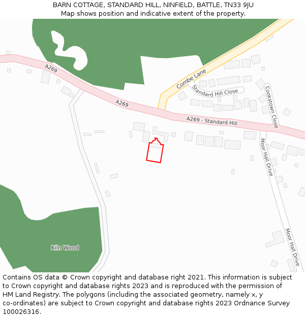 BARN COTTAGE, STANDARD HILL, NINFIELD, BATTLE, TN33 9JU: Location map and indicative extent of plot