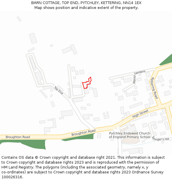 BARN COTTAGE, TOP END, PYTCHLEY, KETTERING, NN14 1EX: Location map and indicative extent of plot