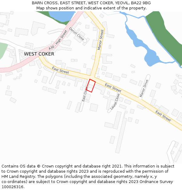 BARN CROSS, EAST STREET, WEST COKER, YEOVIL, BA22 9BG: Location map and indicative extent of plot