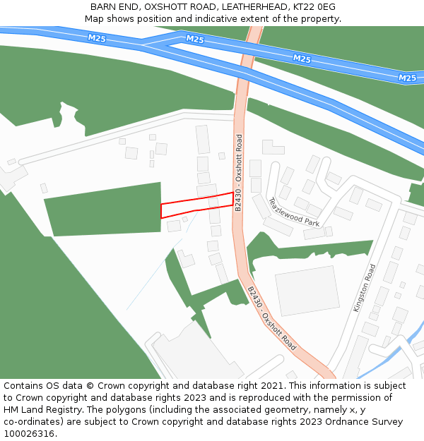 BARN END, OXSHOTT ROAD, LEATHERHEAD, KT22 0EG: Location map and indicative extent of plot