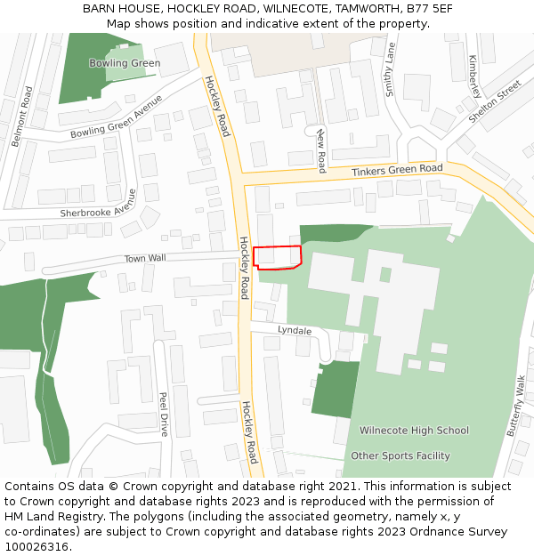 BARN HOUSE, HOCKLEY ROAD, WILNECOTE, TAMWORTH, B77 5EF: Location map and indicative extent of plot