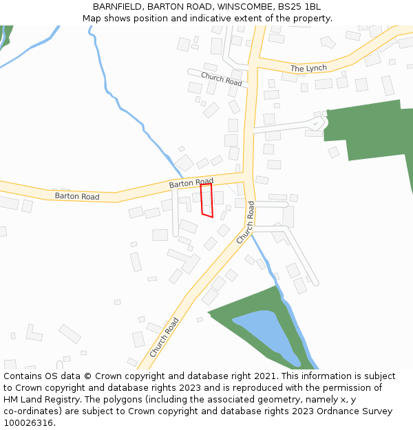 BARNFIELD, BARTON ROAD, WINSCOMBE, BS25 1BL: Location map and indicative extent of plot