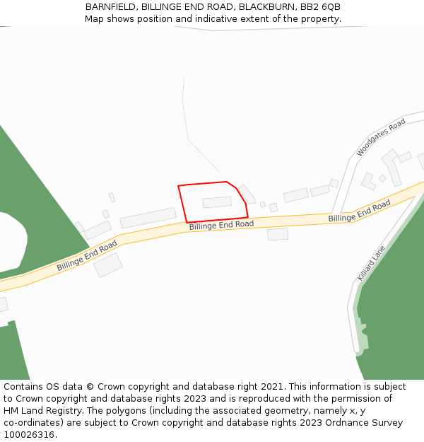 BARNFIELD, BILLINGE END ROAD, BLACKBURN, BB2 6QB: Location map and indicative extent of plot
