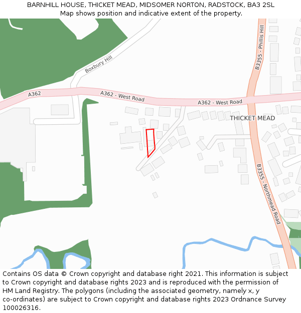 BARNHILL HOUSE, THICKET MEAD, MIDSOMER NORTON, RADSTOCK, BA3 2SL: Location map and indicative extent of plot