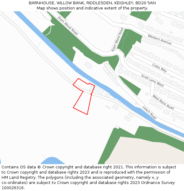 BARNHOUSE, WILLOW BANK, RIDDLESDEN, KEIGHLEY, BD20 5AN: Location map and indicative extent of plot