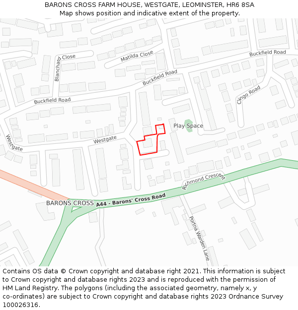 BARONS CROSS FARM HOUSE, WESTGATE, LEOMINSTER, HR6 8SA: Location map and indicative extent of plot