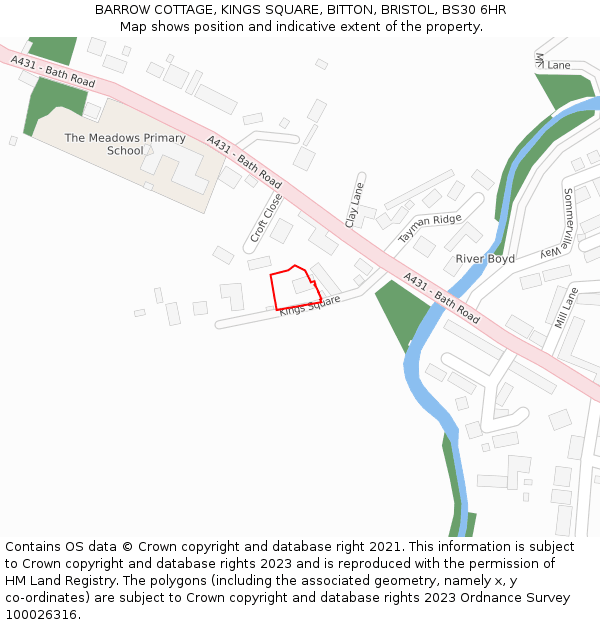 BARROW COTTAGE, KINGS SQUARE, BITTON, BRISTOL, BS30 6HR: Location map and indicative extent of plot