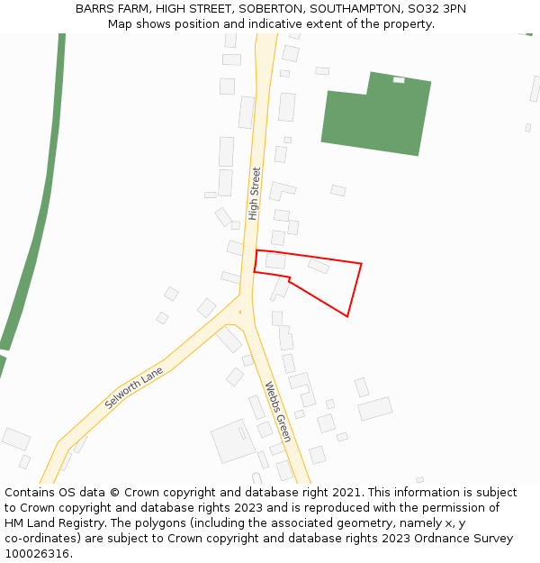 BARRS FARM, HIGH STREET, SOBERTON, SOUTHAMPTON, SO32 3PN: Location map and indicative extent of plot