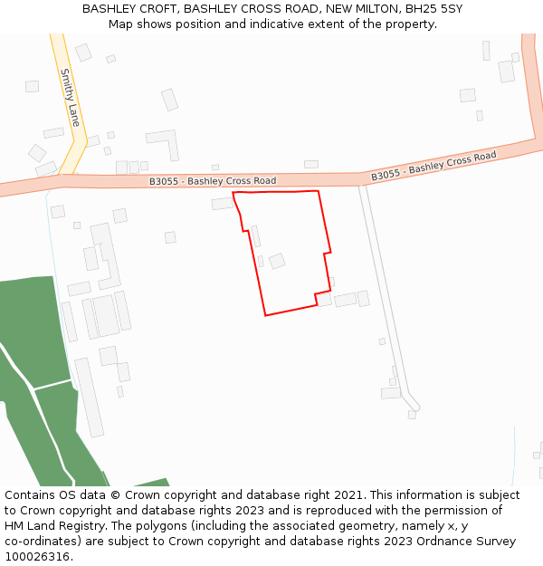 BASHLEY CROFT, BASHLEY CROSS ROAD, NEW MILTON, BH25 5SY: Location map and indicative extent of plot