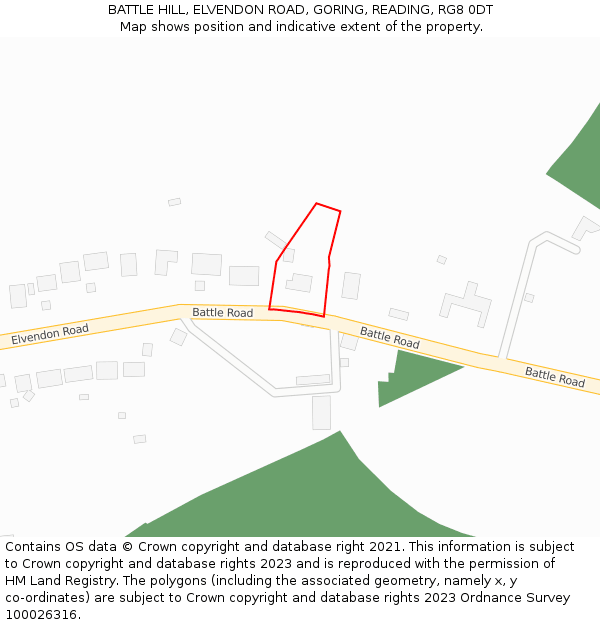 BATTLE HILL, ELVENDON ROAD, GORING, READING, RG8 0DT: Location map and indicative extent of plot