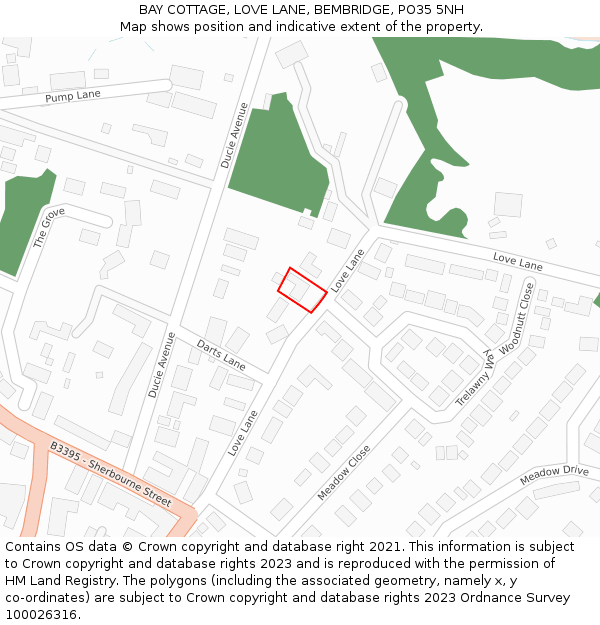 BAY COTTAGE, LOVE LANE, BEMBRIDGE, PO35 5NH: Location map and indicative extent of plot