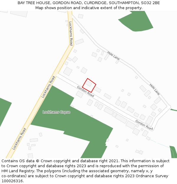 BAY TREE HOUSE, GORDON ROAD, CURDRIDGE, SOUTHAMPTON, SO32 2BE: Location map and indicative extent of plot