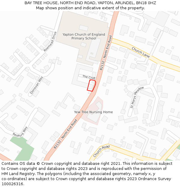 BAY TREE HOUSE, NORTH END ROAD, YAPTON, ARUNDEL, BN18 0HZ: Location map and indicative extent of plot