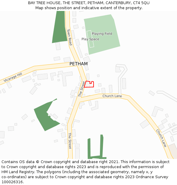 BAY TREE HOUSE, THE STREET, PETHAM, CANTERBURY, CT4 5QU: Location map and indicative extent of plot