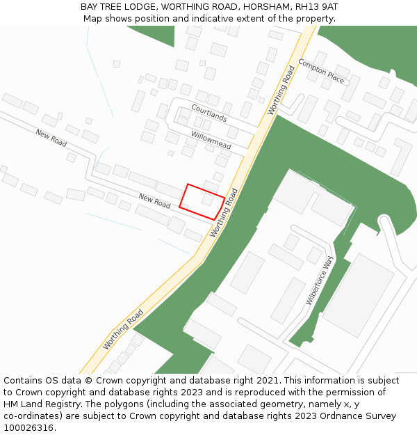 BAY TREE LODGE, WORTHING ROAD, HORSHAM, RH13 9AT: Location map and indicative extent of plot