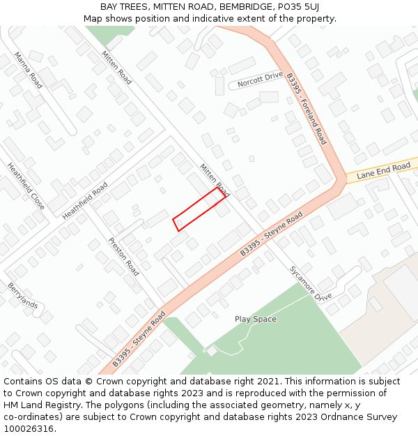 BAY TREES, MITTEN ROAD, BEMBRIDGE, PO35 5UJ: Location map and indicative extent of plot