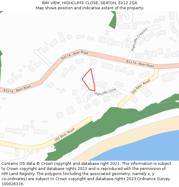 BAY VIEW, HIGHCLIFFE CLOSE, SEATON, EX12 2QA: Location map and indicative extent of plot