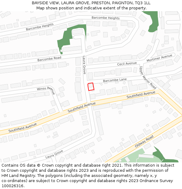 BAYSIDE VIEW, LAURA GROVE, PRESTON, PAIGNTON, TQ3 1LL: Location map and indicative extent of plot