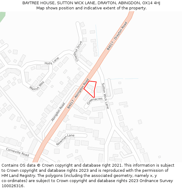 BAYTREE HOUSE, SUTTON WICK LANE, DRAYTON, ABINGDON, OX14 4HJ: Location map and indicative extent of plot